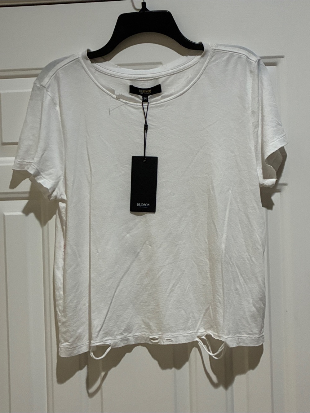 Hudson Jeans White Crewneck  distressed short Sleeve Tee